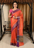 Banarasi Vastra Silky Lenin Saree With Zari Woven Floral Motifs Border Peach