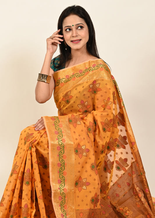 Banarasi Vastra Chanderi Silk Saree with Resham Tilfi Buta Floral Zari Border