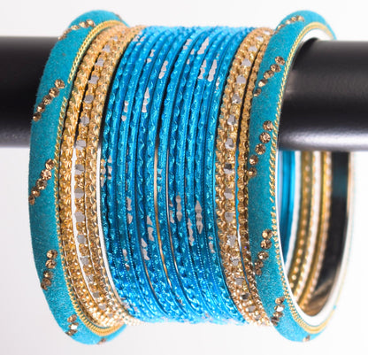 Costume Matching 40 Pc Indian Metal Bangles Bracelet Set in Size 2.8 Turquoise Blue