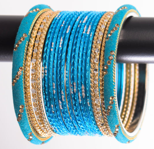 Costume Matching 40 Pc Indian Metal Bangles Bracelet Set in Size 2.8 Turquoise Blue