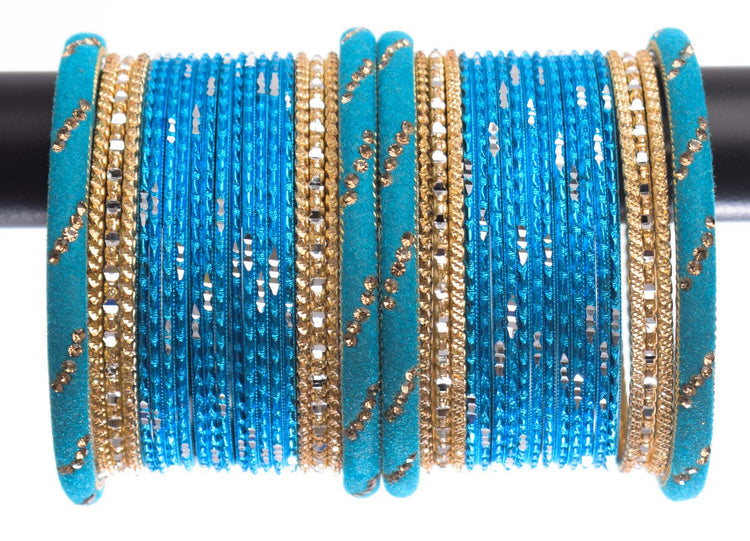 Costume Matching 40 Pc Indian Metal Bangles Bracelet Set in Size 2.8 Turquoise Blue