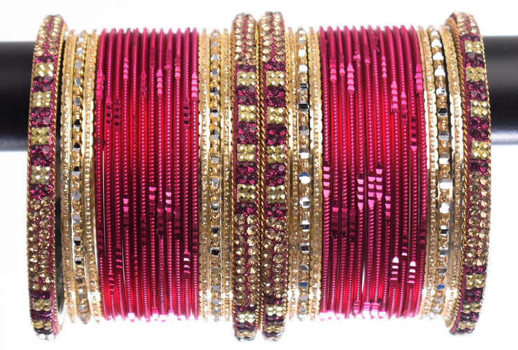 Costume Matching 40 Pc Indian Metal Bangles Bracelet Set in Size 2.8 Hot Pink / Rani