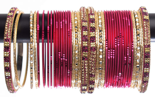 Costume Matching 40 Pc Indian Metal Bangles Bracelet Set in Size 2.8 Hot Pink / Rani