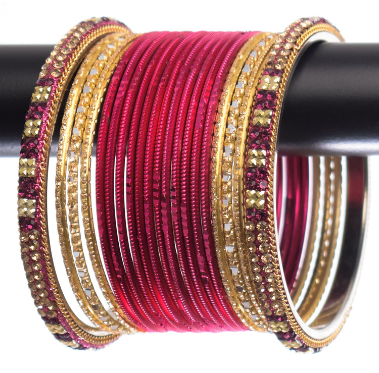 Costume Matching 40 Pc Indian Metal Bangles Bracelet Set in Size 2.8 Hot Pink / Rani