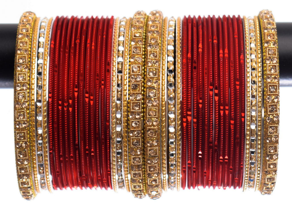 Costume Matching 40 Pc Indian Metal Bangles Bracelet Set in Size 2.8 Deep Red & Gold