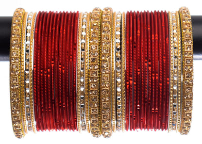 Costume Matching 40 Pc Indian Metal Bangles Bracelet Set in Size 2.8 Deep Red & Gold