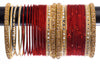 Costume Matching 40 Pc Indian Metal Bangles Bracelet Set in Size 2.8 Deep Red & Gold