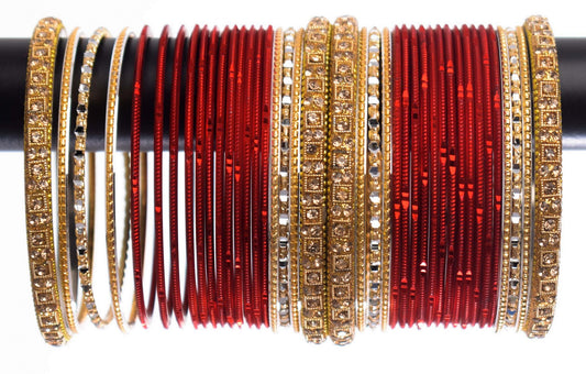Costume Matching 40 Pc Indian Metal Bangles Bracelet Set in Size 2.8 Deep Red & Gold