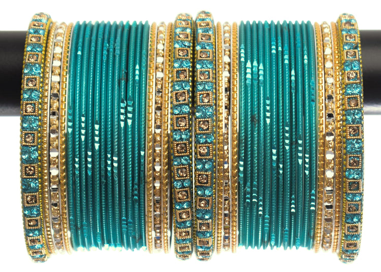 Costume Matching 40 Pc Indian Metal Bangles Bracelet Set in Size 2.8 Teal Green / Rama