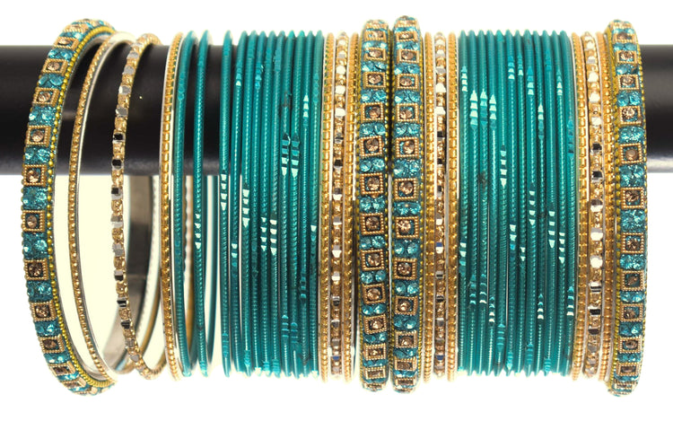 Costume Matching 40 Pc Indian Metal Bangles Bracelet Set in Size 2.8 Teal Green / Rama