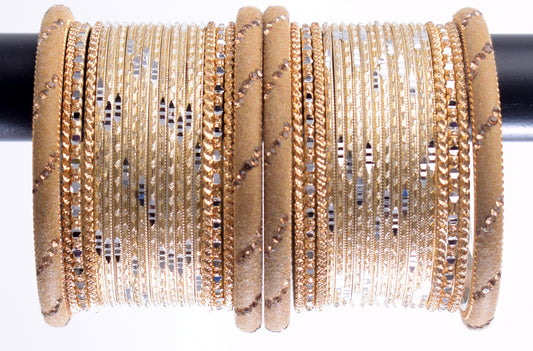 Costume Matching 40 Pc Indian Metal Bangles Bracelet Set in Size 2.8 Light Brown