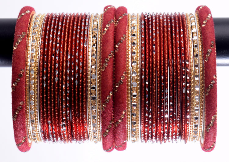 Costume Matching 40 Pc Indian Metal Bangles Bracelet Set in Size 2.8 Maroon