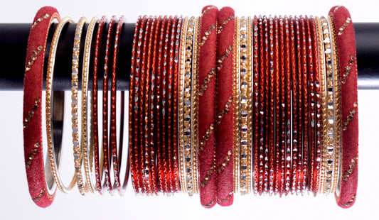 Costume Matching 40 Pc Indian Metal Bangles Bracelet Set in Size 2.8 Maroon