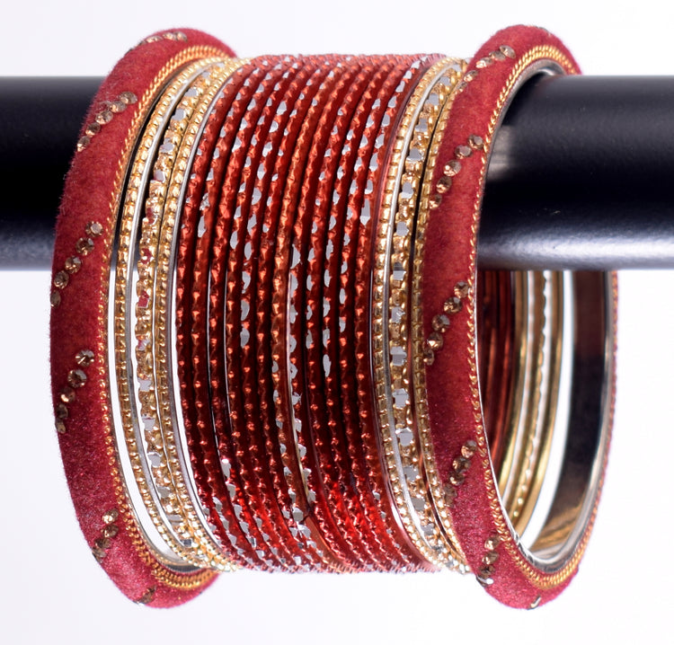 Costume Matching 40 Pc Indian Metal Bangles Bracelet Set in Size 2.8 Maroon