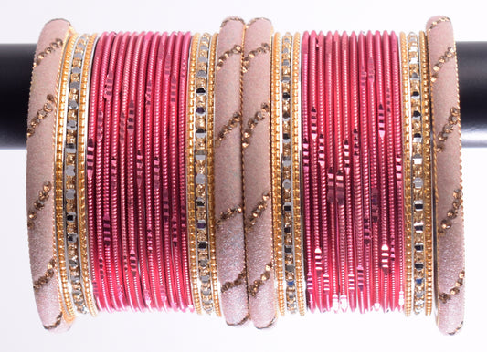 Costume Matching 40 Pc Indian Metal Bangles Bracelet Set in Size 2.8 Peach
