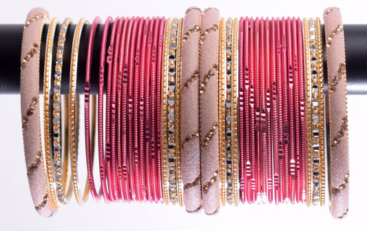 Costume Matching 40 Pc Indian Metal Bangles Bracelet Set in Size 2.8 Peach