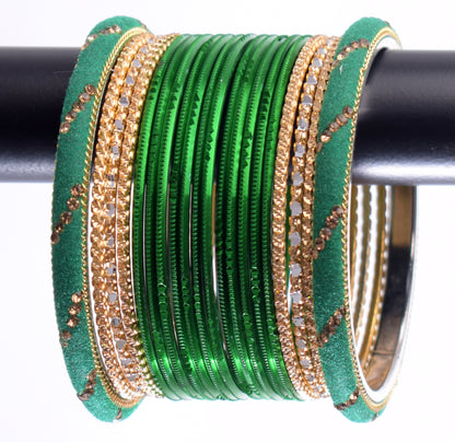 Costume Matching 40 Pc Indian Metal Bangles Bracelet Set in Size 2.8 Green