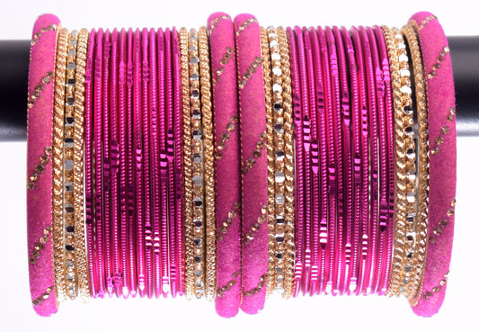 Costume Matching 40 Pc Indian Metal Bangles Bracelet Set in Size 2.8 Hot Pink