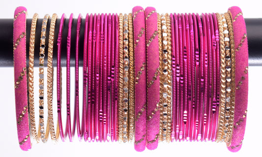 Costume Matching 40 Pc Indian Metal Bangles Bracelet Set in Size 2.8 Hot Pink