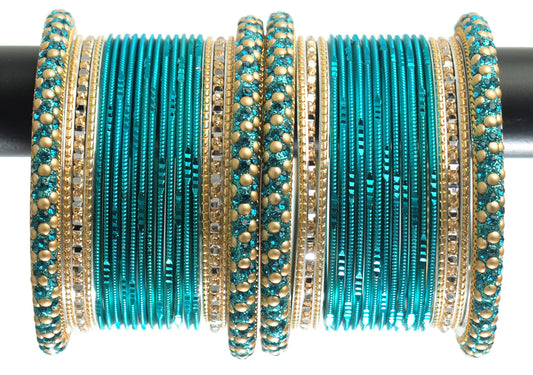 Costume Matching 40 Pc Indian Metal Bangles Bracelet Set in Size 2.8 Teal Green