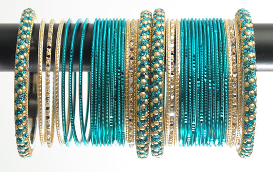 Costume Matching 40 Pc Indian Metal Bangles Bracelet Set in Size 2.8 Teal Green