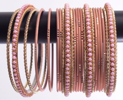 Costume Matching 24 Pc Indian Metal Bangles Bracelet Set in Size 2.8 Light Pink / Peach