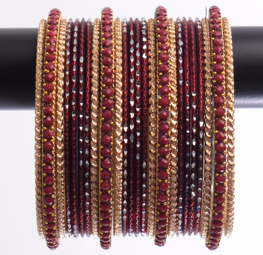 Costume Matching 24 Pc Indian Metal Bangles Bracelet Set in Size 2.8 Maroon