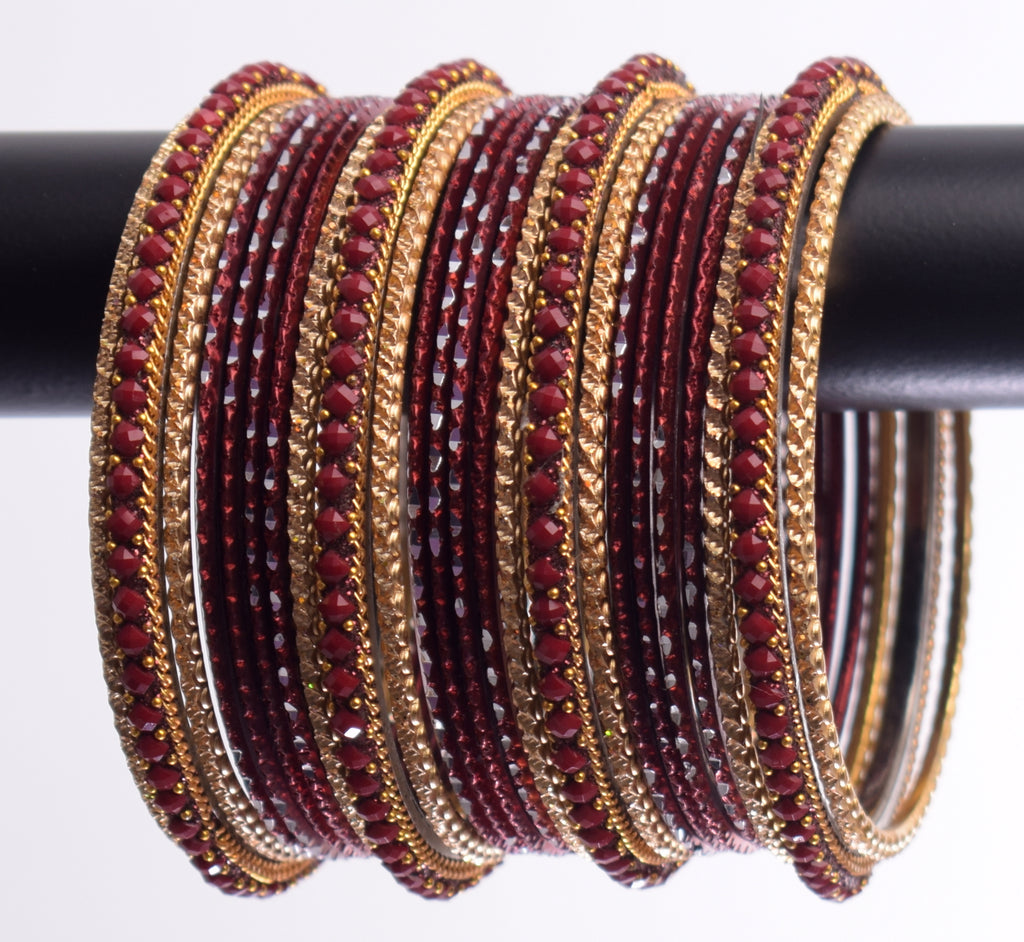 Costume Matching 24 Pc Indian Metal Bangles Bracelet Set in Size 2.8 Maroon