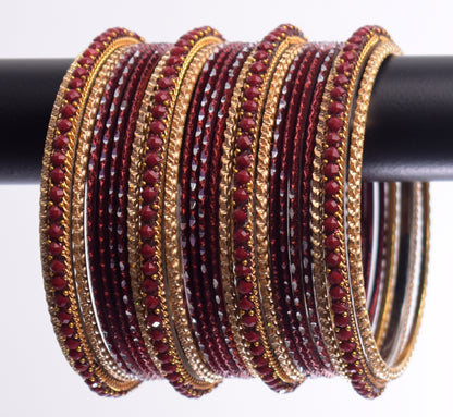Costume Matching 24 Pc Indian Metal Bangles Bracelet Set in Size 2.8 Maroon