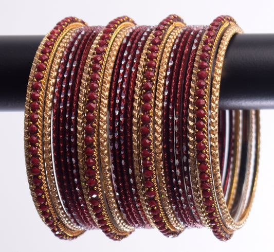 Costume Matching 24 Pc Indian Metal Bangles Bracelet Set in Size 2.8 Maroon