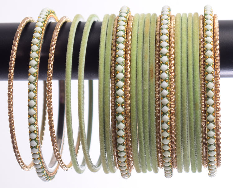 Costume Matching 24 Pc Indian Metal Bangles Bracelet Set in Size 2.8 Light Green