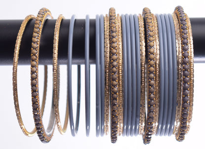 Costume Matching 24 Pc Indian Metal Bangles Bracelet Set in Size 2.8 Gray