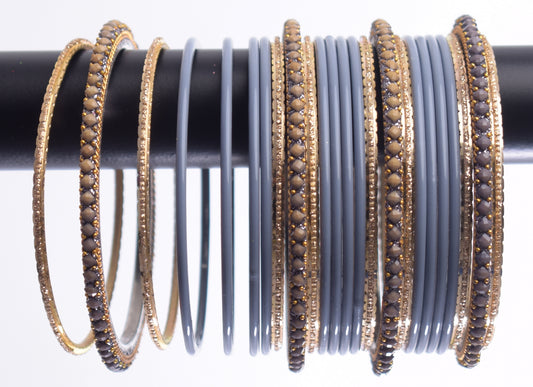 Costume Matching 24 Pc Indian Metal Bangles Bracelet Set in Size 2.8 Gray