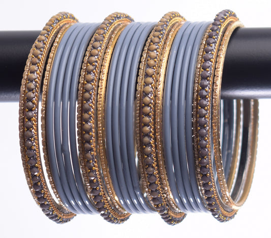 Costume Matching 24 Pc Indian Metal Bangles Bracelet Set in Size 2.8 Gray