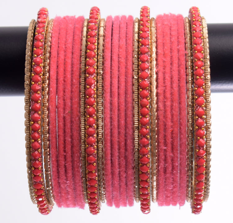 Costume Matching 24 Pc Indian Metal Bangles Bracelet Set in Size 2.8 Pink