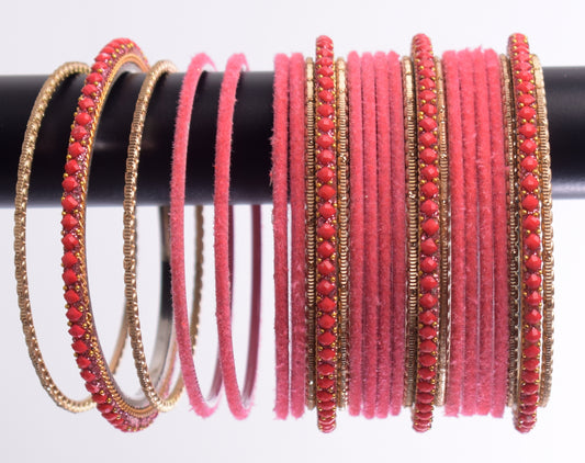 Costume Matching 24 Pc Indian Metal Bangles Bracelet Set in Size 2.8 Pink
