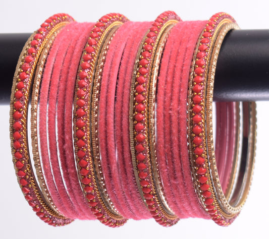 Costume Matching 24 Pc Indian Metal Bangles Bracelet Set in Size 2.8 Pink