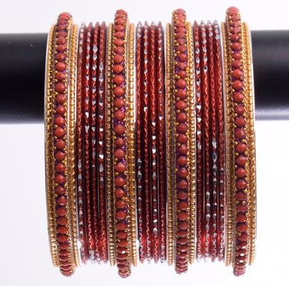 Costume Matching 24 Pc Indian Metal Bangles Bracelet Set in Size 2.8 Rust