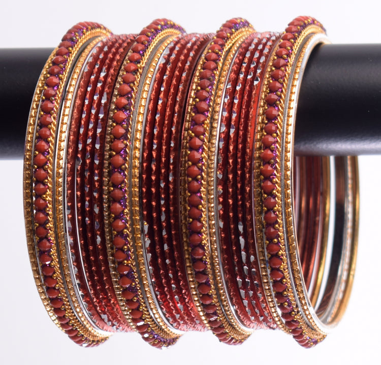 Costume Matching 24 Pc Indian Metal Bangles Bracelet Set in Size 2.8 Rust