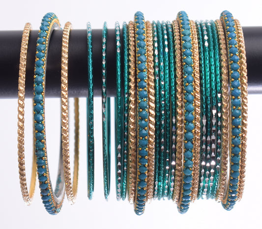 Costume Matching 24 Pc Indian Metal Bangles Bracelet Set in Size 2.8 Green