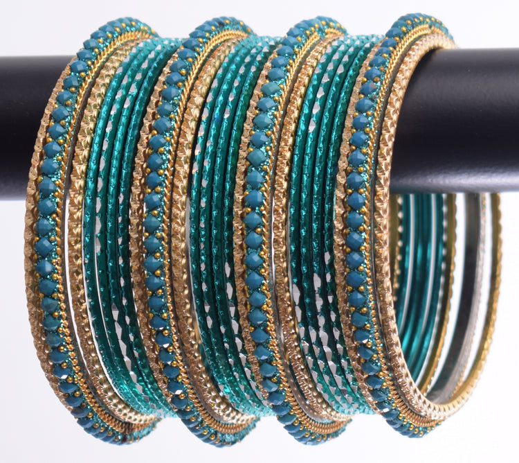 Costume Matching 24 Pc Indian Metal Bangles Bracelet Set in Size 2.8 Green