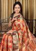 Banarasi Vastra Chanderi Silk Gharchola Pattern Zari Woven Saree Rusty Red Saree