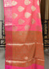 Banarasi Vastra Semi Katan Silk Woven Saree Golden Zari Buta Floral Border Pink