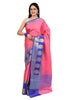 Banarasi Vastra Kora Silk Resham Tanchoi Saree with Zari Woven Skirt Border Pink