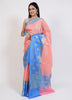 Banarasi Vastra Kora Silk Tanchoi Saree Resham Body Zari Woven Skirt Border Pink