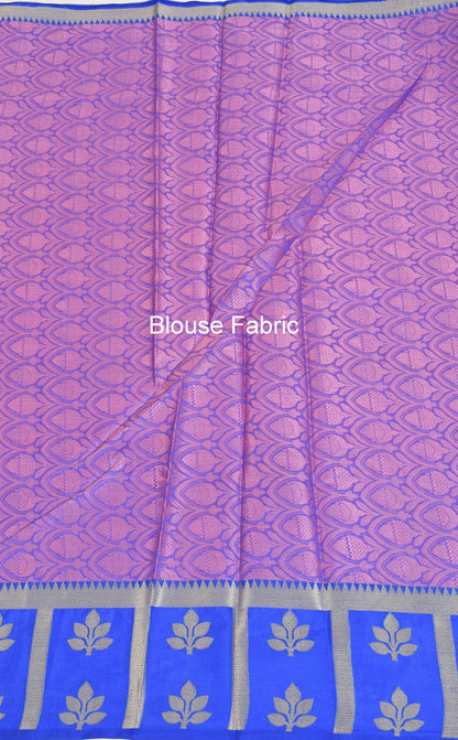 Banarasi Vastra Kora Silk Resham Tanchoi Saree & Zari Woven Skirt Border Pink