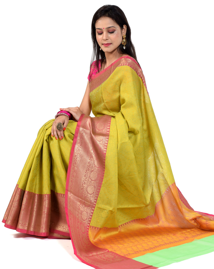 Banarasi Vastra Kora Silk Resham Tanchoi Saree with Zari Woven Skirt Border