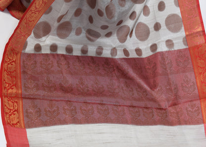 Banarasi Vastra Tissue Silk Baswada Saree with Copper Zari Woven Silver Gray