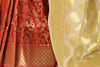 Banarasi Vastra Satin Silk Woven Zari Brocade Heavy Banarasi Saree Beige & Red