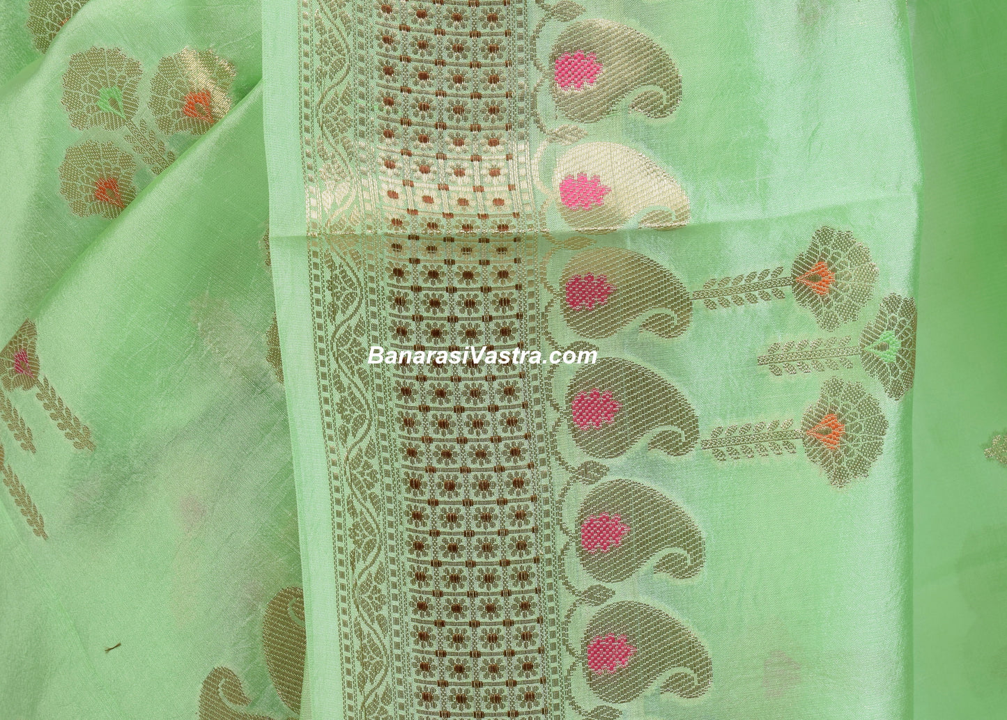 Banarasi Vastra Pure Banarasi Handloom Dupion Silk Zari Woven Saree Green